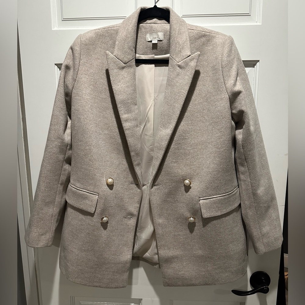 Brushed Herringbone Double Breasted Blazer